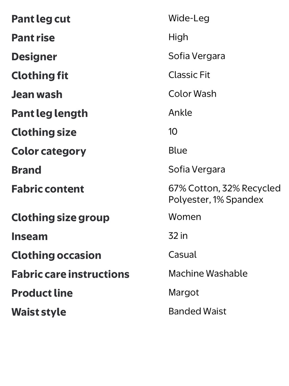 Sofia by Sofia Vergara Women's Margot Wide Leg High Rise Cargo, NWT, sizes 8&12 - Picture 6 of 6